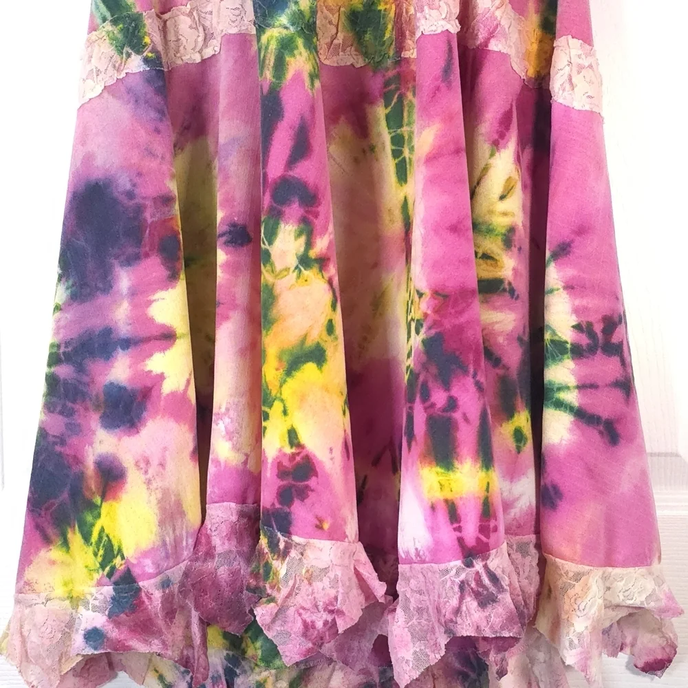 Handmade Tie Dye Midi Dress Cotton Deep V-Neck Size M - L Fairycore - Picture 6 of 8
